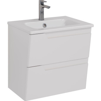 Тумба LEMARK MIANO 60 см под раковину, подвесная, 2 ящика, белый глянец